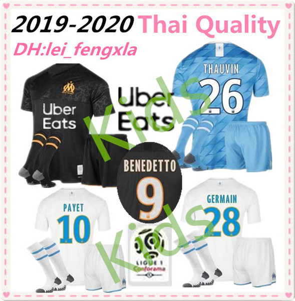 Kids Kit 19 20 Olympique de Marseille BENEDETTO Soccer jersey 2019 2020 OM Marseille Maillot De Foot PAYET L.GUSTAVO THAUVIN football shirts