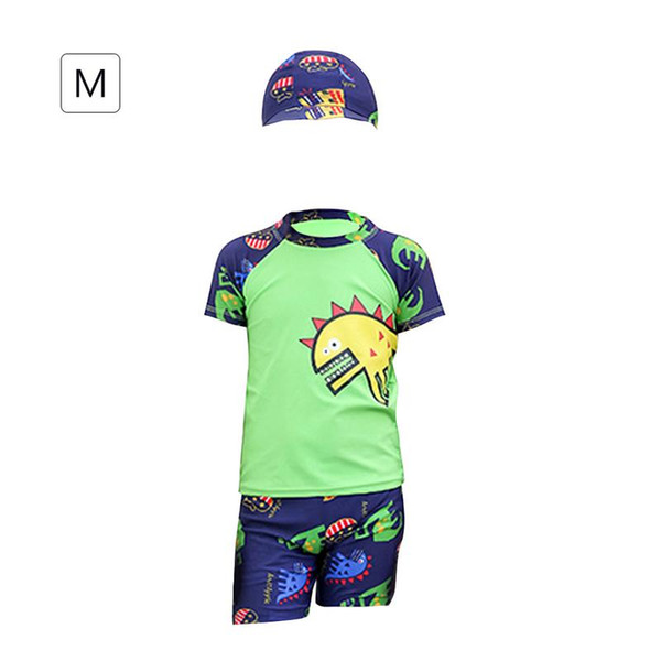 3PCS Children Boy Swimsuit Swimwear Cartoon Dinosaur Shaped Swimming Trunks Swim Caps Swimming Shorts Polyester Fiber Clothing