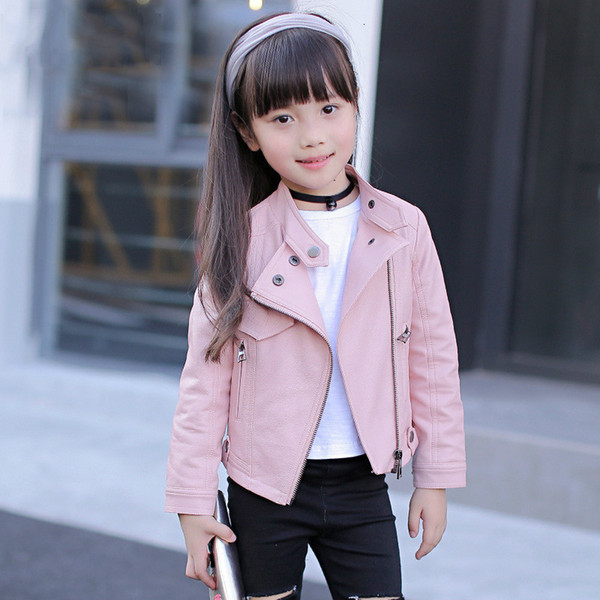 New Children's Garment Autumn Girl Lapel Leather Children Child Zipper Clothing Jacket Coat Kids Clothes Casual