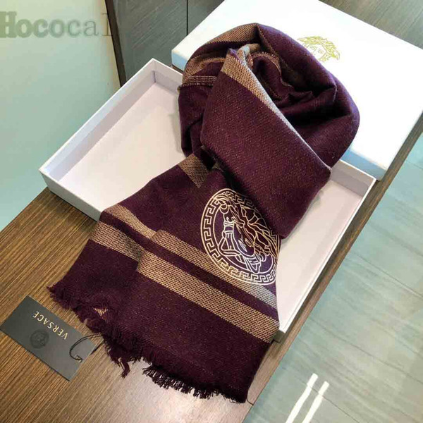 2019Hococal Hot Sale High Quality Luxury Brand Medusa Men's and Women's Scarf Fashion Winter Outdoor 180x38 cm Simple Geometric Pattern