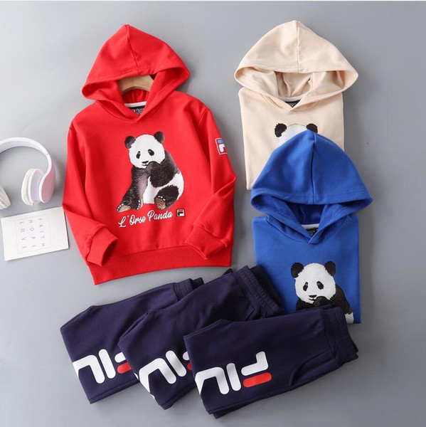 2020 New Kids Hooded Sweater Set Children Brand Outdoor Sportswear Panda Print Hoodie High Quality Pants Boy Girl Cotton Hoodie + Pants 2pcs