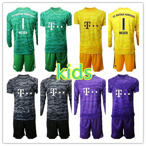 2019 2020 Long Kids Youth NEUER Goalkeeper Jersey Kid Kit Soccer Sets #1 Manuel Neuer #26 Ulreich Boys Goalie Football Children Uniform