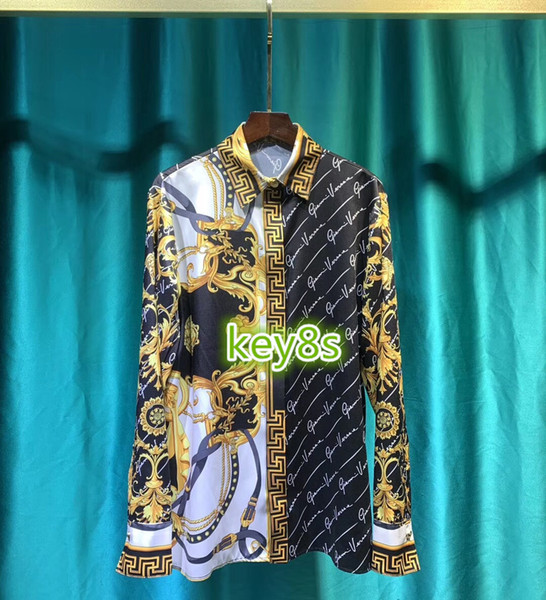 High end women's shirt tops tee Long sleeve lapel whole body Color matching letter pattern printing Top shirt fashion Baroque Shirts tops