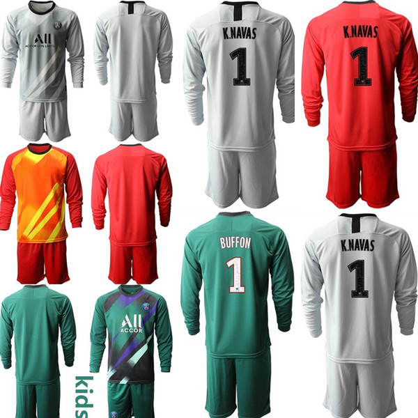 Custom New PSG goalkeeper Kids Football Kits Uniforms Sets 1 BUFFON K.NAVAS Long Sleeve Soccer Jerseys Children