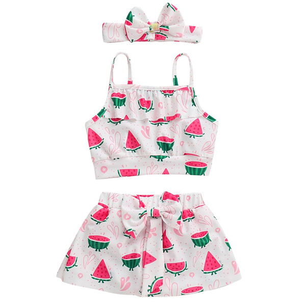 3pcs/set Kids Toddler Girl Watermelon Print Tankini Set Swimwear Bathing Suit w/ Matching Headband 2019 Baby Girl Swimsuit Cute