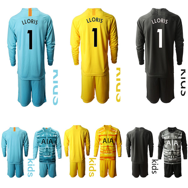 Kids Long Sleeve Soccer Jersey Childrens Goalkeeper Football kit jersey LLORIS Tottenham kids Home Away KIT sets uniform 19 2020