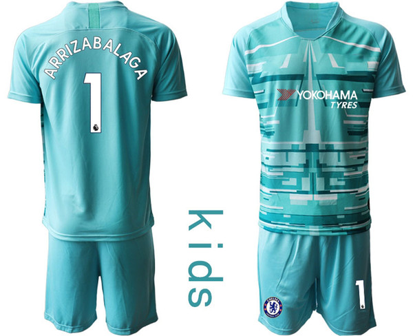 2019 2020 Kids Youth Keeper #1 Kepa Arrizabalaga Goalkeeper Jersey Youth The Blues Soccer Sets 13 Caballero Boys Football Uniform