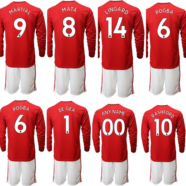 Custom kids football kits 14 LINGARD 8 MATA 1 DEGEA 9 MARTIAL 10 RASHRORD 6 POGBA Children soccer Jerseys boy Sports Uniforms Sets