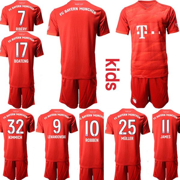 Custom 1920 Munich Kids Football Kits 32. KIMMICH 25.MULLER 17.BOATENG Youth Junior Soccer Jerseys 11.JAMES 10.ROBBEN 9.LEWANDOWSKI 7.RIBERY