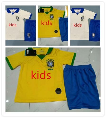 2019 20 Brasil soccer jerseys Kids Brazil Jersey 2019 2020 JESUS COUTINHO FIRMINO MARCELO football kids kit shirt camisa Football Shirt G.JE