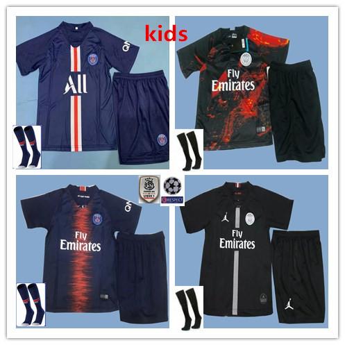 2019 Psg short sleeve kids kit jersey 19 20 Champions League MBAPPE black white CAVANI VERRATTI TRACKSUIT Ronaldo Soccer jersey Paris maillo