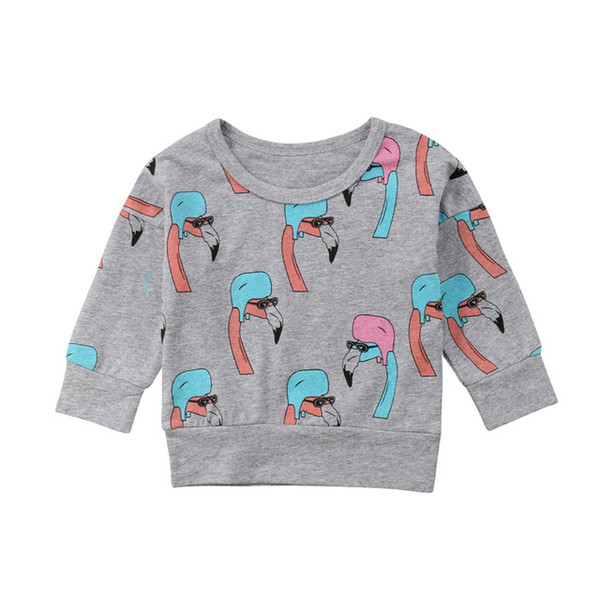 Cartoon Toddler Kids Baby Boy Girl Spring Autumn Long Sleeve Flamingo Print Pullover Sweatshirt Hoodies Clothes