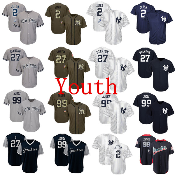 Youth Kids Child New York Yankees Baseball Jerseys 99 Aaron Judge Jersey Navy Blue White Gray Grey