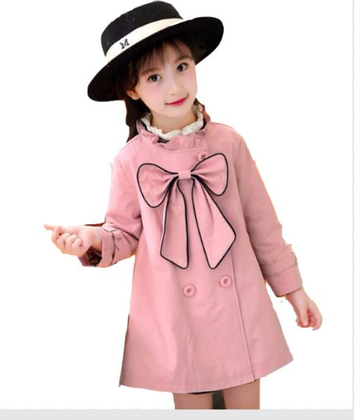 Girls Jacket Children's Clothing Big Kids Spring & Autumn Child Medium-long Double Breasted Baby Outerwear Girl Trench Coat