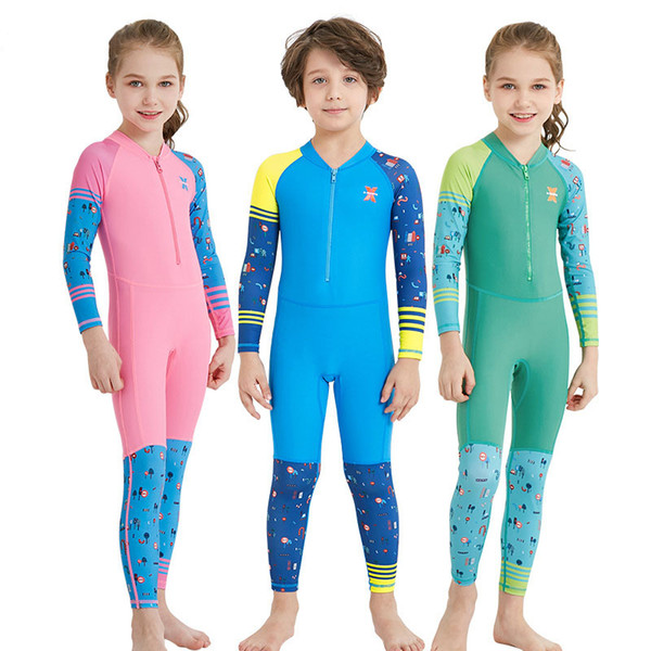 Summer Kids Jumpsuits Swimwears Diving Swimsuit Long Sleeves Children boys Girls Surfing romper soft warm Comfortable baby Clothing C5614