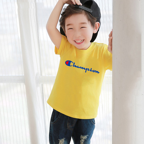 kids boys and girls outfit children's wear 2019 new champion baby short sleeve T-shirt boys cuhk children girls' top summer style