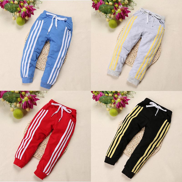 2019 Spring three bar brace stripe children sports pants boy girl pants 4 color Casual sport trousers For Birthday Gifts C21