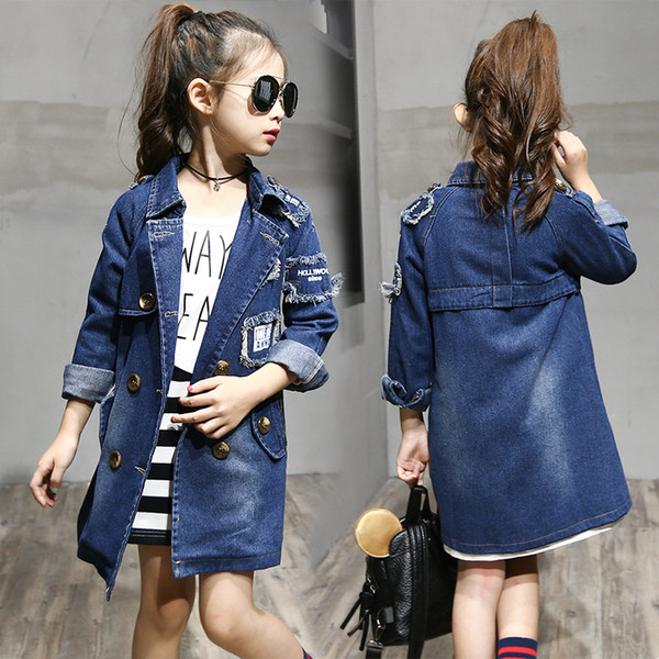 Children New Kids Girls Jeans Jacket Girl Long Section Jeans Girls Windbreaker