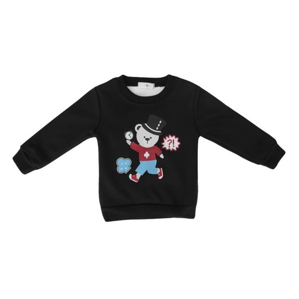 Black Baby Tops Thick Cartoon Bear Boys Girls Fleece Sweatershirts Winter Warm Long Sleeve Children Clothes