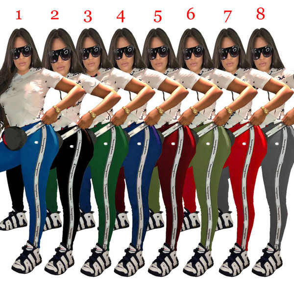 Women Champions Summer Tracksuit Short Sleeve Letter Print T shirt Top + Pants Sports Suits Designer Outfits 2 Piece Sportswear 2019 B2182