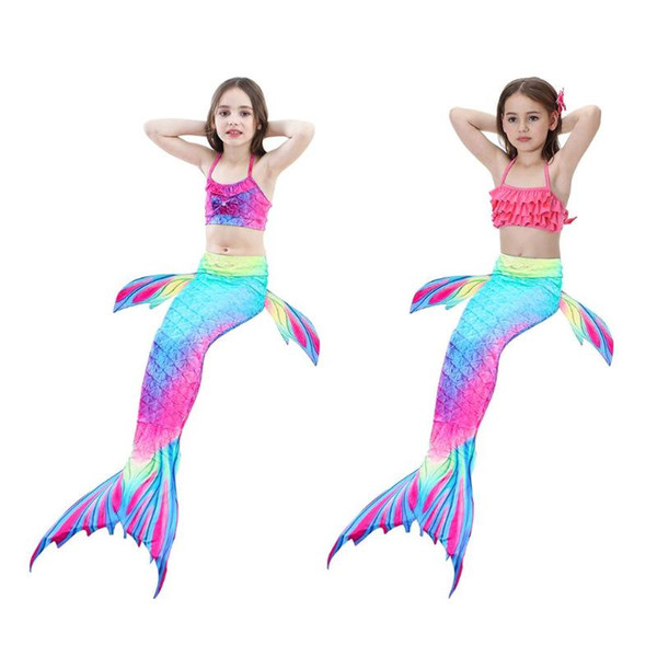 Girls Gradient Color Fish Tails Swimsuit Bikini Sets Children Beach Cosplay Costume with Fins