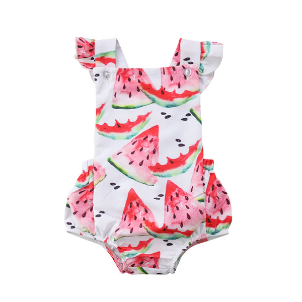 Summer Toddler Baby Girls Bodysuit Newborn Infant Kids Watermelon Ruffles Backless Bodysuit Jumpsuit Bodysuit Clothes Outfit