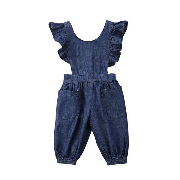 Fashion Summer Cute Kids Baby Girls Denim Casual One Piece Loose Overalls Cross Band Jumpsuit Romper Outfits Set