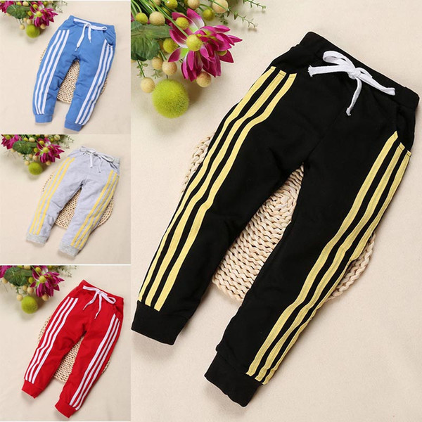 2019 Spring three bar brace stripe children sports pants boy girl pants 4 color Casual sport trousers For Birthday Gifts B11