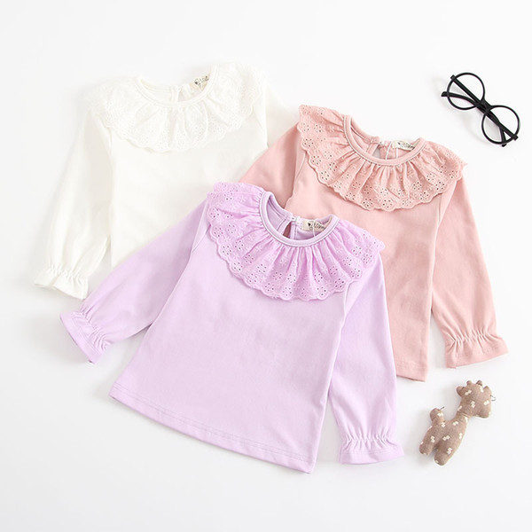 Baby Girl T Shirt Toddler Kids Autumn Casual Tops O Neck Hollow Out Ruffles Long Sleeve Princess Blouse Cotton T-shirt Clothes