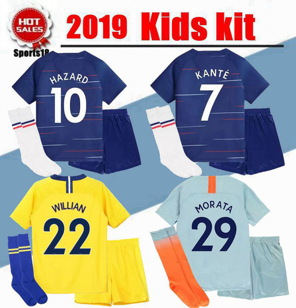 2019 kids kit HAZARD soccer jersey 18/19 youth boy kit HAZARD HOME KANTE DIEGO COSTA FABREGAS WILLIAN PEDRO DAVID Away football shirt