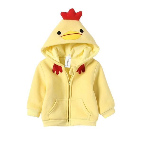 Cute Thick Warm Coat Kids Baby Boy Girls Cardigan Coats Zipper Hoodies Jacket Cartoon Little Chicken Spring Long Sleeve Clothes