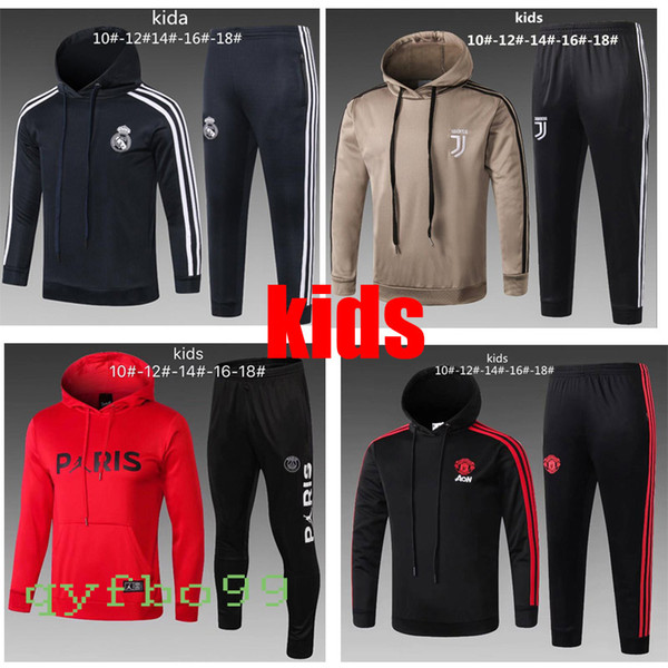 Kids 18 19 Real Madrid Juventus Paris Training suit 2019 Psg youth soccer Tracksuit Sets jacket MBAPPE RONALDO Hooded sweater Football kit