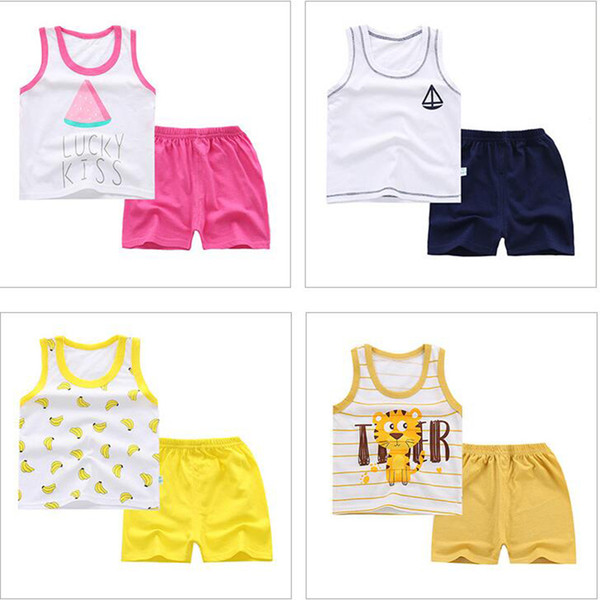 good quality Children Baby Clothing sets Baby Boys girls Summer Cotton cartoon clothes suit Clothes children Fashion Casual suit