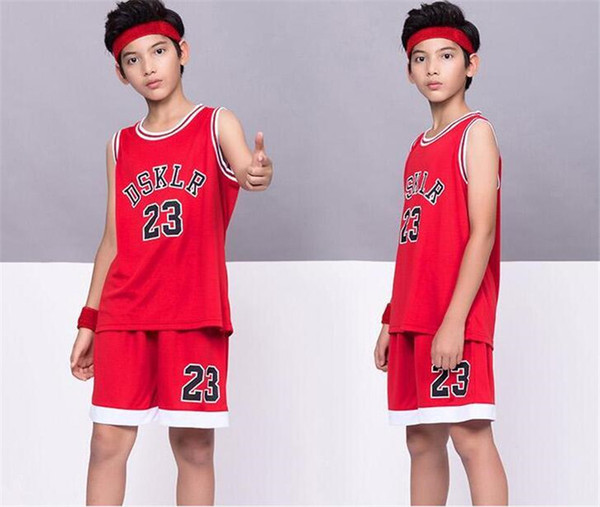 Kids Sport DSKLR 23 Basketball Jersey,polyester children's wear Basketball suit,child sport Vest shorts Black Red White