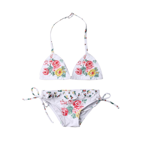 Kids Bikini 2019 New Summer Close-Fitting Elastic Floral Print Swimsuits For Girls Two Pieces Swimwear Clothes Girls Bikini Set