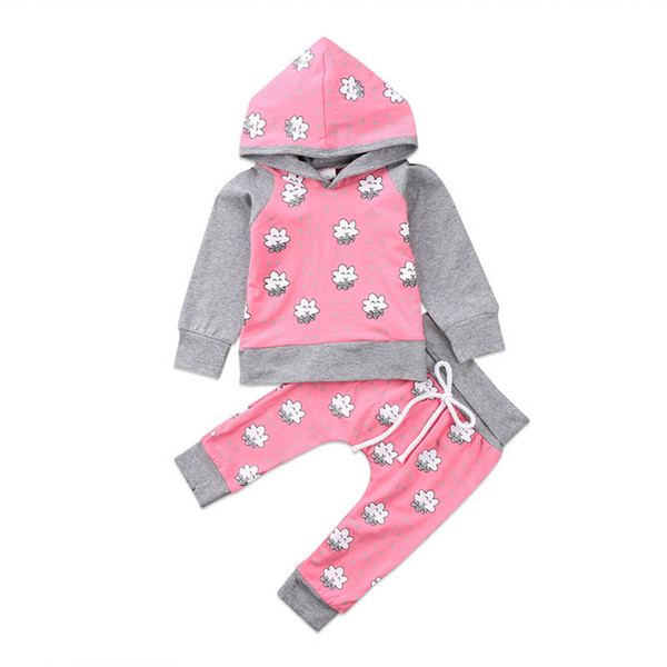 pudcoco New born Baby Girls warm long sleeve cotton smile stars printed Sweatshirt Hoodies Tops Pants Outfits pink Clothes set