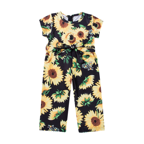 Toddler Kids Baby Girls clothes Sunflower Print zipper short sleeve Romper cotton casual newborn round neck Jumpsuit one pieces