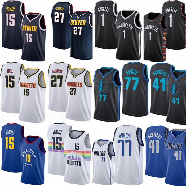 3 Wade 15 Jokic 27 Jamal Murray 77 Doncic 41 Dirk Nowitzki 1 D'Angelo Russell City version 100% Stitched jerseys