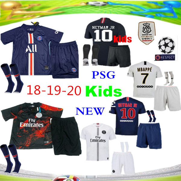 2019 Psg kids kit Soccer Jersey 18 19 Champions League Mbappé black white CAVANI VERRATTI TRACKSUIT Jordam Kids Football jersey Paris maillo