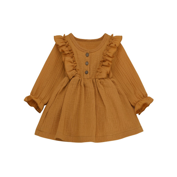 2020 New Toddler Baby Girls Clothes Dress Long Sleeve Round Neck Cotton Linen Dress Spring Autumn Top Clothes Children Vestidos