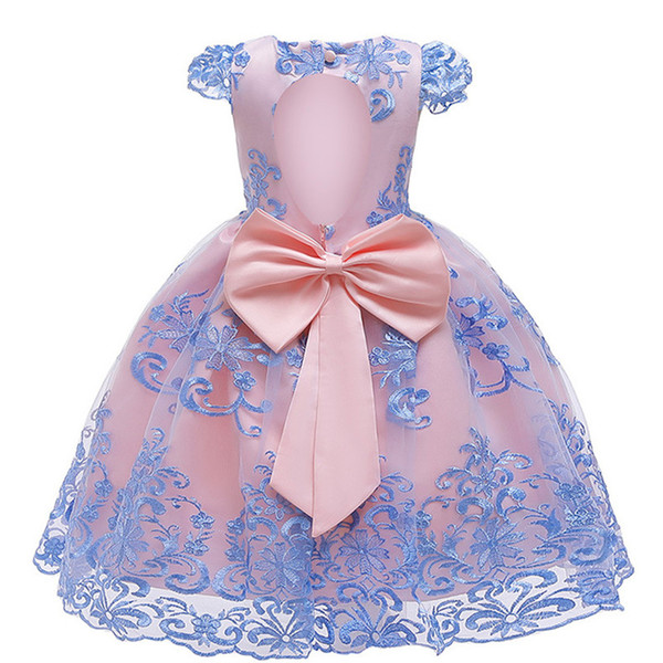 New Personality Design Girl's Dress Backless bowknot Children Dress Christmas Gift Flower Embroidery Party Beautiful Dresses