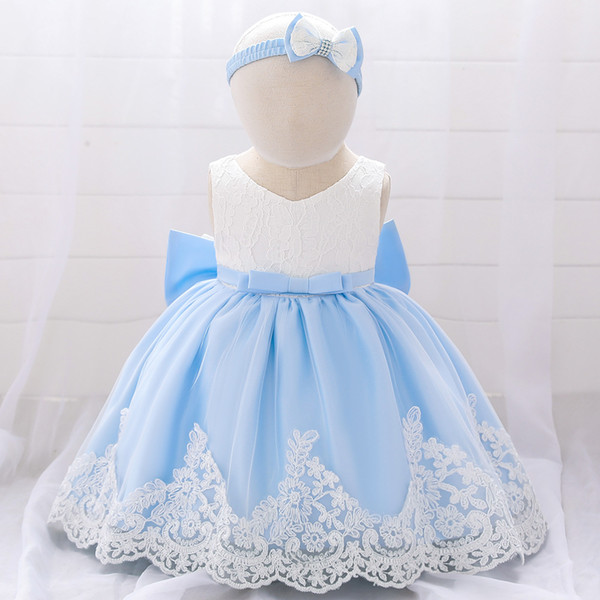 Baby Girl Princess Dress Lolita Style Kids Toddler Girls Party Lace Baptism Dress Wedding Bridesmaid Dresses With Headband 0-24m