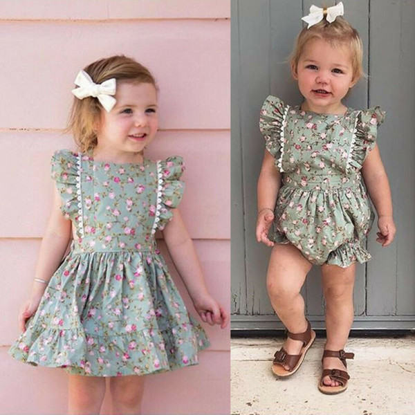 Little/Big Sister Baby Girl Kids Floral Romper Dress Matching Cotton Outfits Summer Fashion Sweet Cute Print Toddler Set