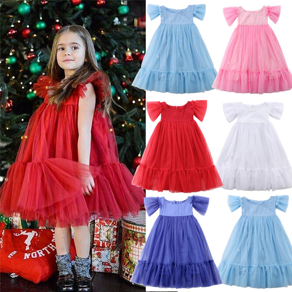 Pudcoco Fashion Toddler Girls Fly Sleeve Princess Dress Kids Baby Tulle Tutu Wedding Birthday Pageant Gown Dress Clothes