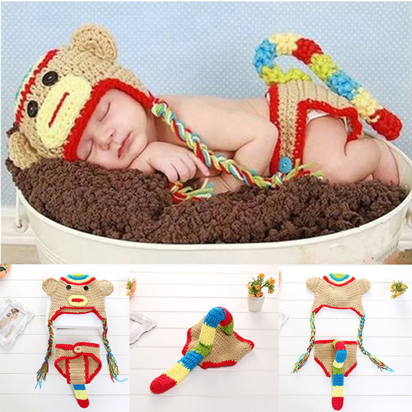 Newborn Baby Photography Props Boy and Girl Crochet Outfit Infant Boys Coming Home Photo Doll Accessories Monkey Suit kids Accessories