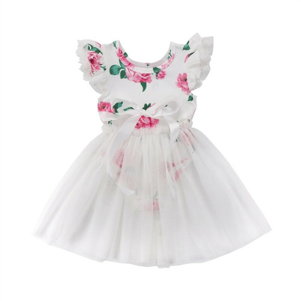 Princess Kids Baby Girl Clothing Sets Short Sleeve Floral Bodysuits Tops Party Tutu Tiered Skirts Cute 2pcs Baby Girls