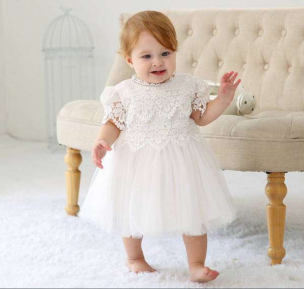 Newborn baby Hollow Baptism Dress 2019 Christening Gown Girls' party Infant Princess wedding dress baby clothing short sleeve Tutu dress