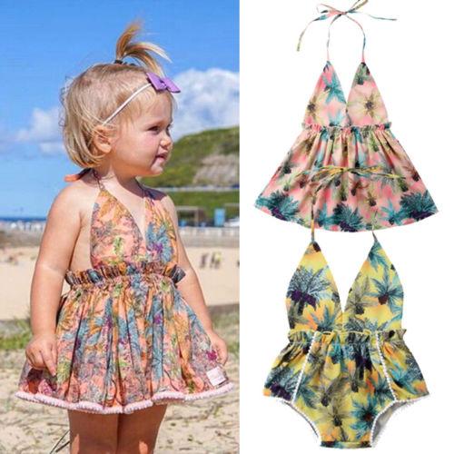 2018 New Summer Kid Baby Girl Floral Backless Romper Halter Dress Tooddler Fashion Holiday Beach Sundress Sunsuit Clothes Outfit