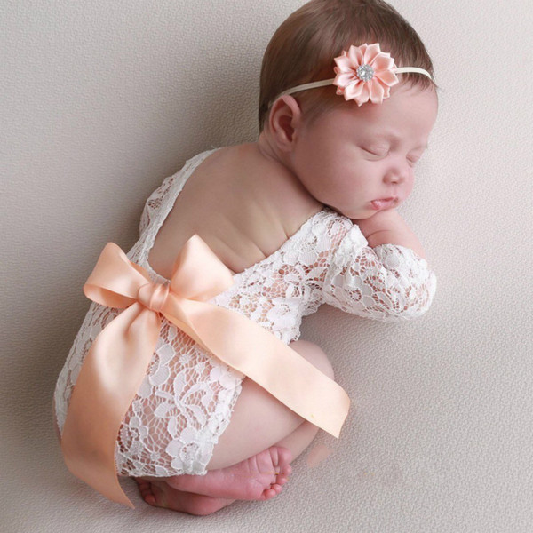 Newborn Baby Girl Photography Props Lace Sitter Romper Isabelle Vintage Jumpsuit Sunsuit Outfits for Infant Clothing