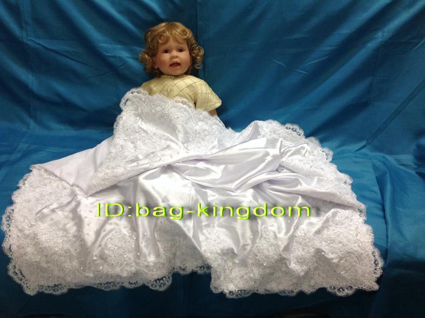 Original Gorgeous Baby Receiving Blankets white silk with applique and sequin beaded 100CM *100CM Custom-made size